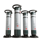 Front view of four black and grey tube heads lined up next to each other