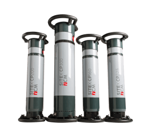 Front view of four black and grey tube heads lined up next to each other